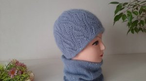 Шапка двойная с ажурным узором..