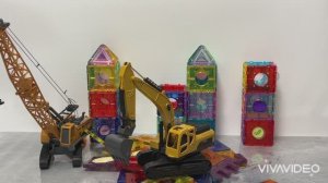 Магнитный конструктор. Один день на стройке. Детская строительная техника. Кран и экскаватор