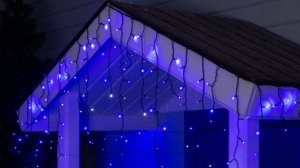 Гирлянда «Бахрома» 3 × 0.6 м, IP44, УМС, тёмная нить, 160 LED, свечение синее, мерцание белым, 220 В