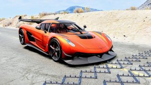 Массовые автомобильные аварии с шипами на полосе #122 – BeamNG Drive