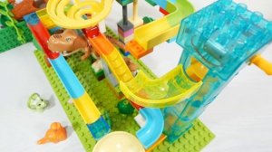 ВЕСЕЛЫЕ ГОРКИ ☆ КОнструктор Marble Run ASMR -  Динозавр T. Rex Трицератопс, Электрический спиральный