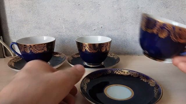 Чашка с блюдцем,  чайная пара, Кобальт, фарфор ЛФЗ
