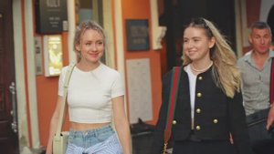 4K. Top new walking tour of famous places in Moscow with beautiful young people.