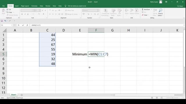 MIN function in Excel to find minimum of numbers | Statistical Analysis using Microsoft Excel Cours