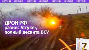 Оптоволоконный дрон разнес броневик Stryker, наполненный десантом ВСУ / Известия