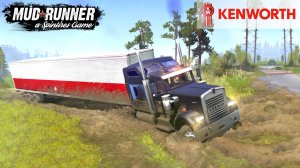Грузовик вездеход KENWORTH W900 6x6 едет по бездорожью в Spintires MudRunner