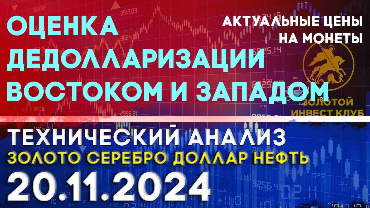 Оценка дедолларизации Востоком и Западом. Анализ рынка золота, серебра, нефти, доллара 20.11.2024 г