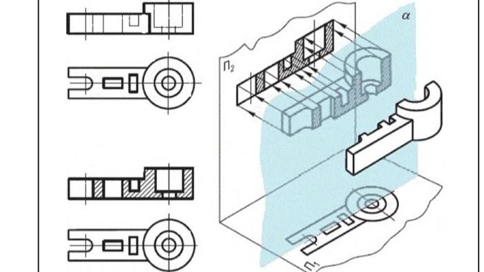 Простые разрезы.
Разрезы. Фронтальный разрез. Профильный разрез. Горизонтальный разрез.