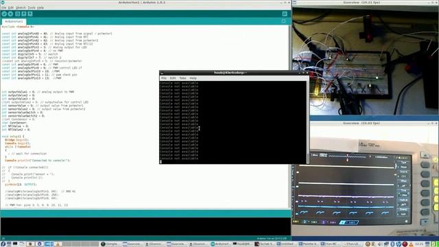 Arduino Yun #41 : Oscilloscope, potmeter, motor, Scilab, gEDA, RC circuit