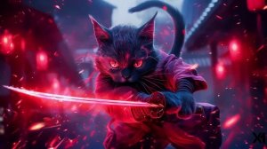 Неоновый Кот Самурай | Sameowrai with Katana | Neo Monsters - Живые Обои