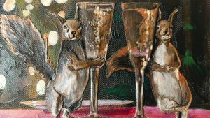 Картина Белки Новогодняя Картина Маслом Объемная Картина Подарок На Новый Год Шампанское Картина