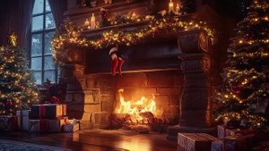 Классическая рождественская атмосфера с камином