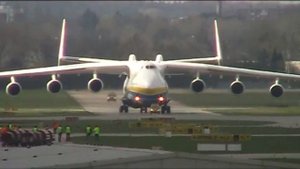 Antonov 225 the world largest transport airplane taxiing on hamburg airport