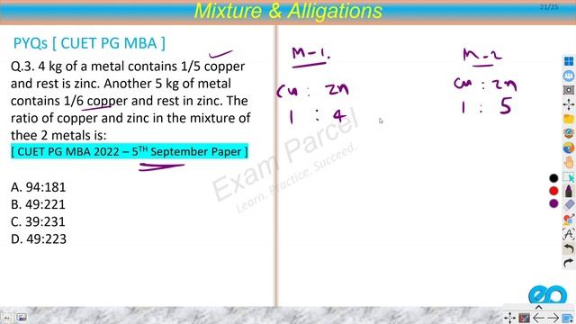 CUET PG MBA Previous year chapterwise Solution | Mixture & Alligation | CUET PG MBA 2023