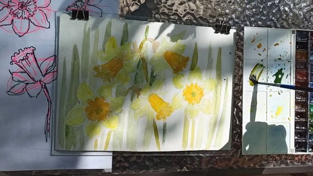 ЖЕЛТЫЕ НАРЦИССЫ /ВЕСЕННИЕ ЦВЕТЫ/ РИСУЕМ АКВАРЕЛЬЮ/SPRING FLOWERS /narcissus /