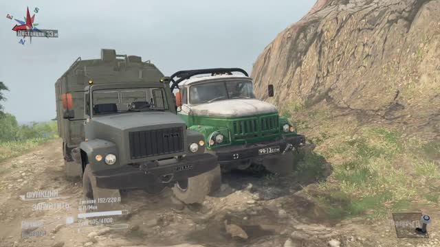 на раллийном ЗиЛ 131 Амур--ZiL131Amur и Gaz 3308 Sadko на карте Die_Insel в Spintires MudRunner,