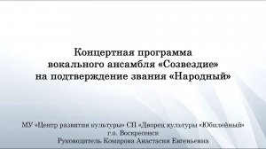 Концертная программа Вокального ансамбля «Созвездие»