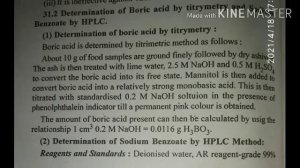 Food Analysis - Analysis of Boric Acid and Sodium benzoate