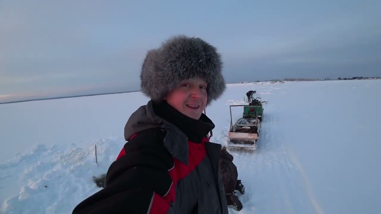 Рыбалка. Ловля налима зимой. Едем на снегоходе БУРАН. смотреть онлайн