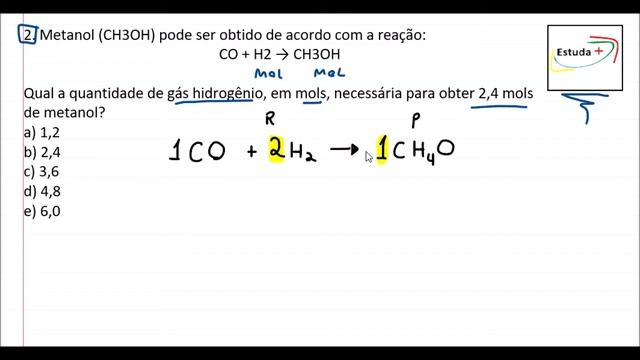 Qual a quantidade de gás hidrogênio, em mols, necessária para obter 2,4 mols de metanol? смотреть онлайн