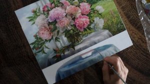 Простой способ написать пионы маслом на холсте