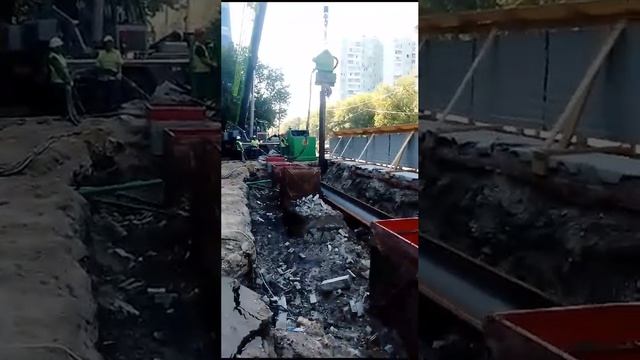 +7 (985) 185-77-77 Устройство шпунта Ларсена с помощью кранового вибропогружателя ICE 🏗
