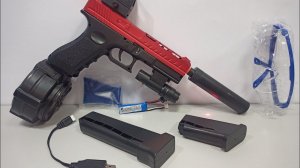 Детский пистолет на орбизах Glock. Лазерный прицел, коллиматорный прицел, на аккумуляторе. Орбиган