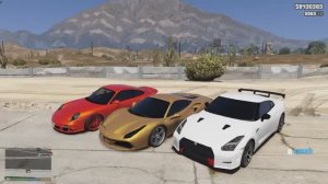 Porsche Turbo S vs Nissan GT-R Nismo vs Ferrari 488 GTB гонка на спорт карах в GTA 5,