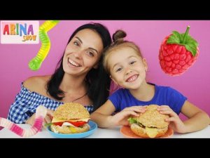 ✿ БУРГЕР ЧЕЛЛЕНДЖ Burger Challenge с малиновым джемом и червяками Челленджи от Arina Show