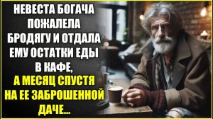 Невеста  богача пожалела бродягу и отдала ему остатки еды в кафе, а месяц спустя на ее даче.