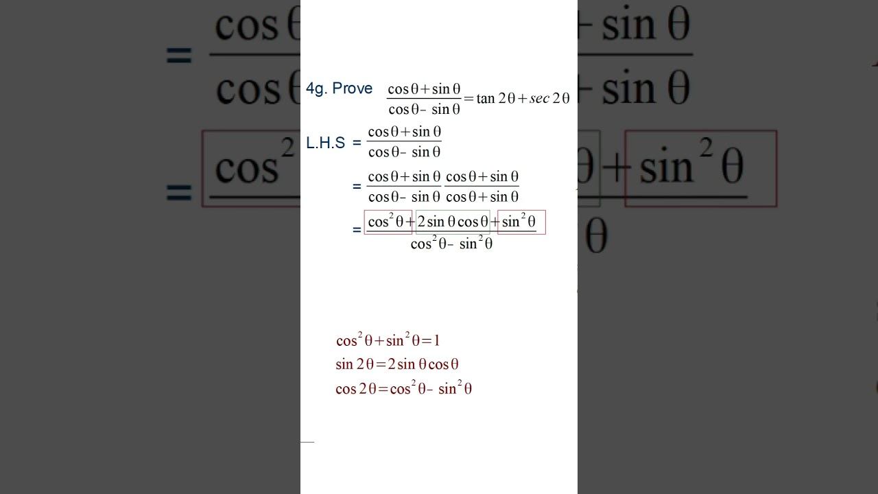 Prove that (cos θ + Sin θ)/(cos θ - sin θ) = tan 2θ + sec 2θ