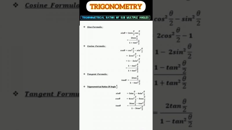 Trigonometry Formula||Math|| Sub Multiple Angle #11math#mathematics #maths