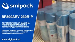 Алджипак автомат Smipack BP800ARV 230R-P групповая упаковка аэрозолей в высоких банках на подложке