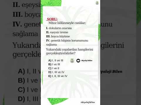 TYT Biyoloji Mitoz Bölünmenin Canlılara Faydaları Soru Çözümü 1 Dakika 1 Soru #short