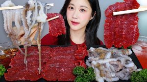꿀조합🍯탱글탱글 산낙지에 뭉티기❤️뭉티기 먹방 산낙지 먹방 Raw Beef, Raw Octopus ユッケ サンナクチ | eating show | mukbang asmr