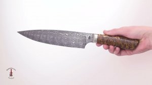 Engraved Damascus Chef's Knife (8 in.) with Australian York Gum Burl by Kevin Harvey, M.S.