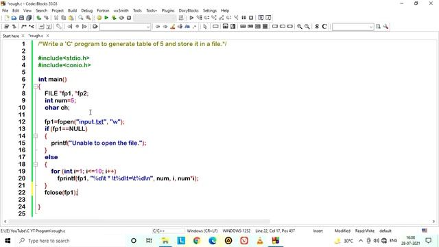 98) C Program To Generate Table Of 5 And Store It In A File.