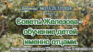 Железов Валерий. Вебинар 315. ч.1. Советы Железова - обучение детей именно отцами.