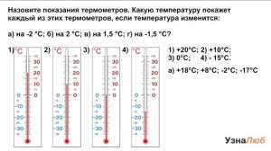 6 класс, Изменение величин, Определи показания термометров