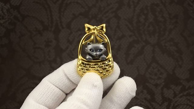 Винтажная брошь "Голубоглазый котенок в корзинке" (Danecraft США)