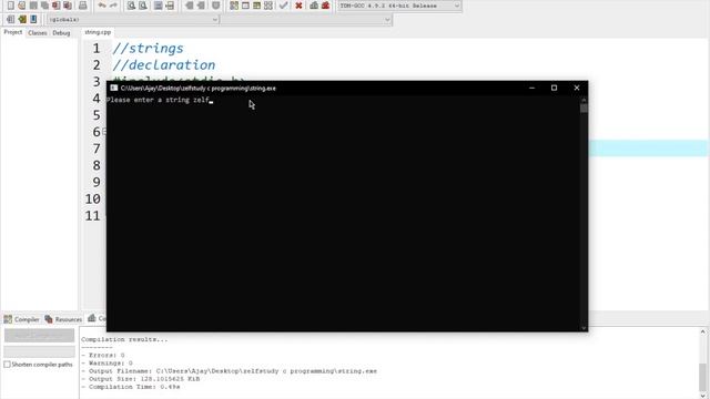 39 - Explanation on string declaration, printng, fgets function etc., in C programming language