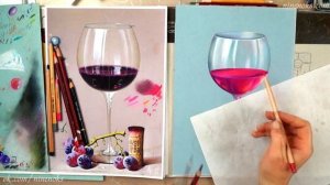 Как нарисовать БОКАЛ с ВИНОМ по мотивам картин Хавьера Мулио пастельными карандашами.