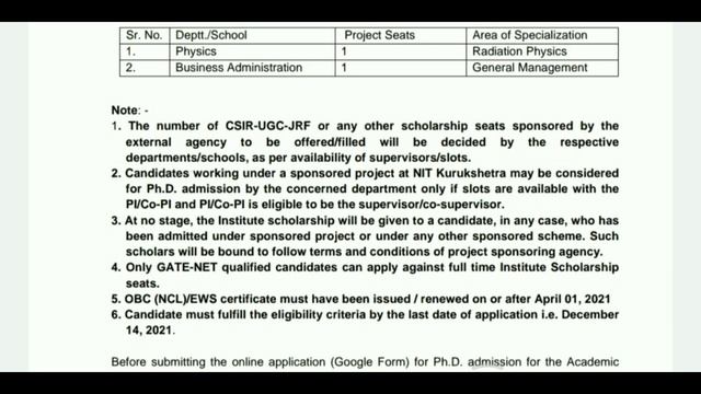 PhD Admission in NIT Kurukshetra | Session 2021-22 | Institute Scholarship Available |