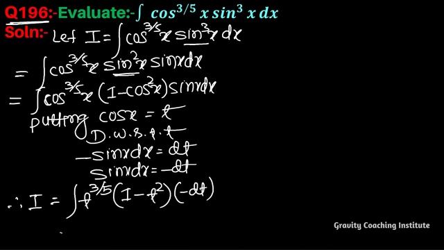 Q196 | ∫cos^(3∕5)x sin^3x | Integral of cos power 3/5 x sin cube x | Integration cos^3∕5x sin^3
