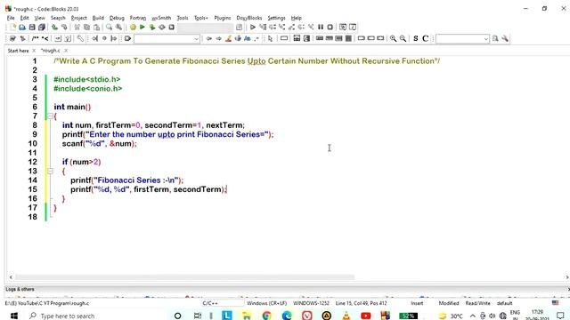 111) C Program To Generate Fibonacci Series Upto Certain Number Without ...