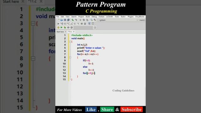 Pattern Program in C Programming Language | #short | C Programming