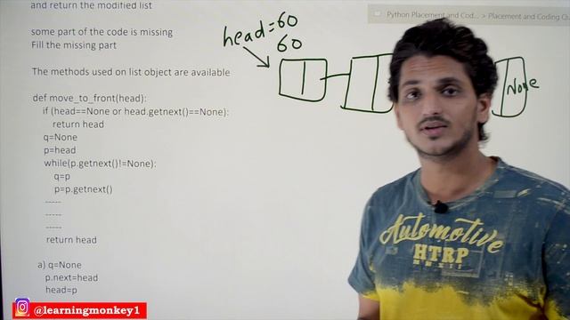 Python Practice Linked List1 || Lesson 30 || Python Placements || Learning Monkey ||