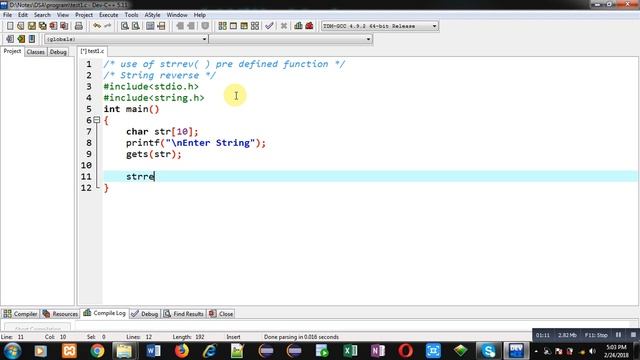How to use strrev( ) predefined library function of string.h in c programming language