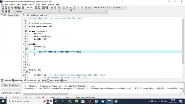 Constructor in C++ | Types of Constructor | Parameterized and Default Constructor in C++ | OOP
