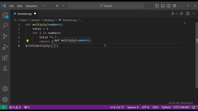 Write a python function to multiply all the numbers in a list | python practice Qs | Lecture - 29.